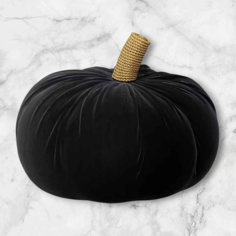 NEW Threshold Black Velvet Pumpkin Accent Pillow